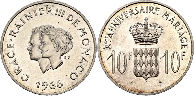 Monaco 10 Francs 1966

KM# 146, N# 11357; Silver 25.00 g.; Rainier III; 110th ...