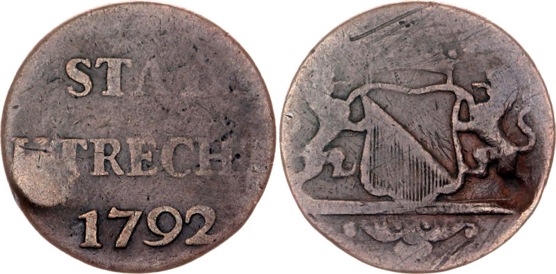 Netherlands Utrecht 1 Duit 1792

KM# 91, N# 6171; Copper; Utrecht Mint; F