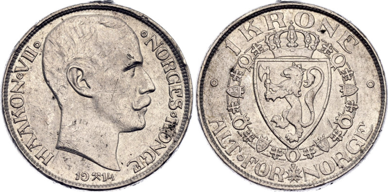 Norway 1 Kroner 1914

KM# 369, N# 14690; Silver 7.47 g.; Haakon VII; Kongsberg...