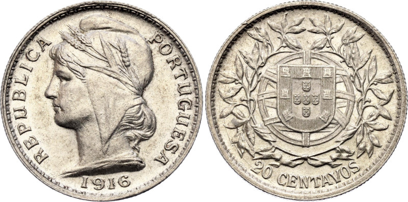 Portugal 20 Centavos 1916

KM# 562, N# 11151; Silver 5.00 g.; Lisbon Mint; UNC...