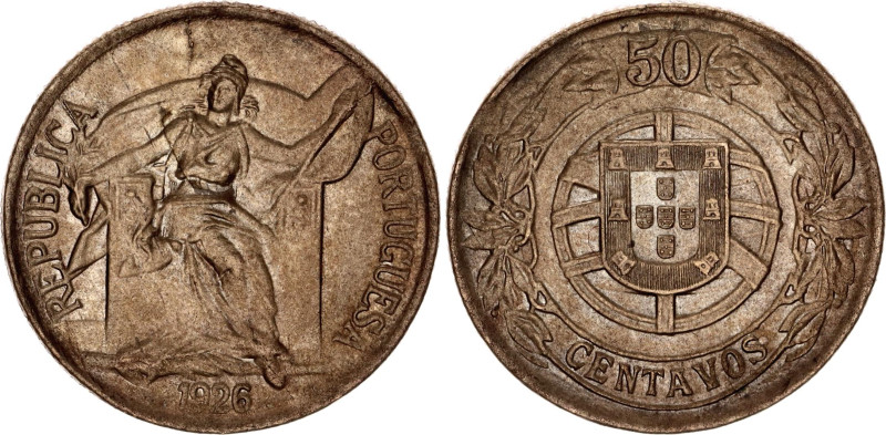 Portugal 50 Centavos 1926 Die Crack Error

KM# 575, N# 8796; Aluminium-bronze;...