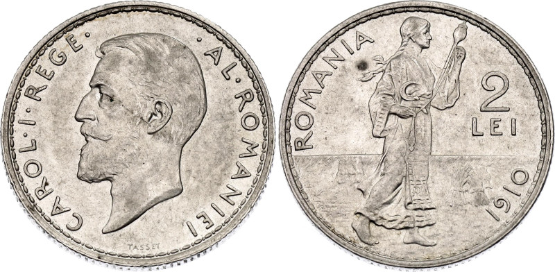 Romania 2 Lei 1910

KM# 43, N# 9882; Silver 10.00 g.; Carol I; UNC- with mint ...