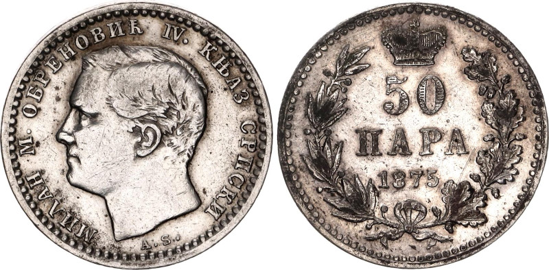 Serbia 50 Para 1875

KM# 4, N# 18046; Silver 2.47 g.; Milan Obrenović IV; AUNC...