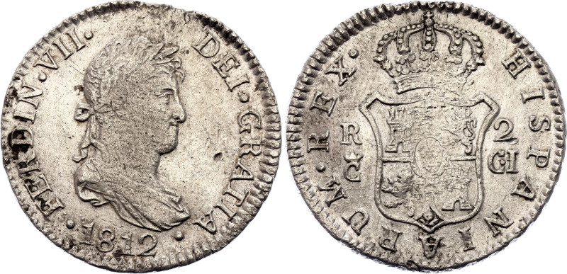 Spain 2 Reales 1812 C CI

KM# 460.1, Cal#838, N# 14871; Silver 5.82 g.; Ferdin...