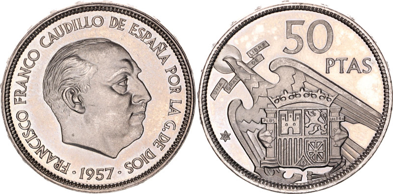 Spain 50 Pesetas 1957 (*1972)

KM# 788, N# 1884; Copper-nickel, Proof; Francis...