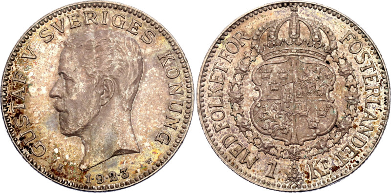 Sweden 1 Krona 1923 W

KM# 786.1, N# 6154; Silver 7.50 g.; Gustaf V; UNC with ...