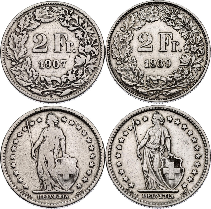 Switzerland 2 x 2 Francs 1907 - 1939 B

KM# 21, HMZ 2# 1202, N# 188; Silver., ...