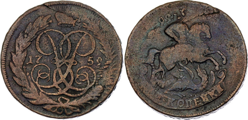 Russia 2 Kopeks 1759 Overstrike

Bit# 393, N# 21305; Copper 20.64 g.; Elizabet...