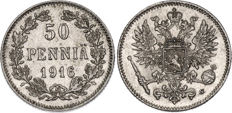 Russia - Finland 50 Pennia 1916 S

Bit# 407, KM# 2.2; Silver 2.61 g.; UNC with...