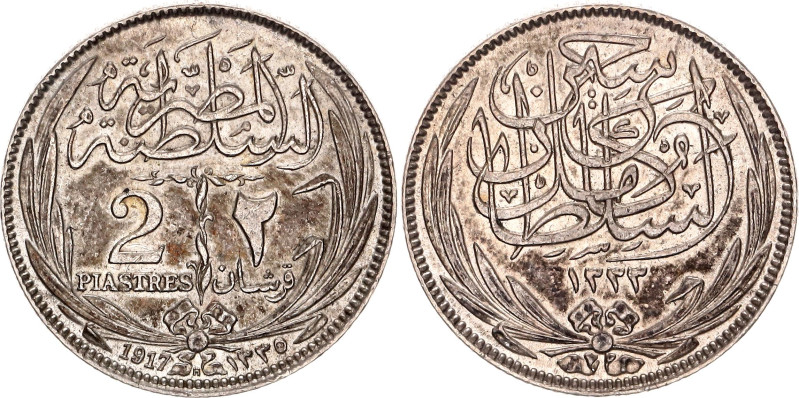 Egypt 2 Piastres 1917 H AH 1335

KM# 317, N# 18223; Type: Without inner circle...