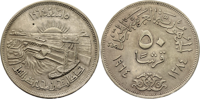 Egypt 50 Piastres 1964 AH 1384

KM# 407, N# 18002; Silver 20.00 g.; Diversion ...