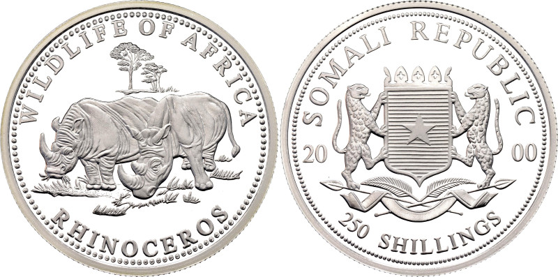 Somalia 250 Shillings 2000

N# 144867; Silver 20.00 g., Proof; Rhinoceros