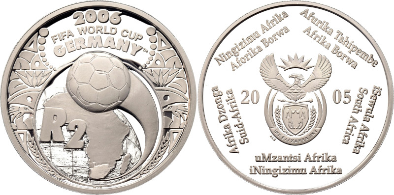 South Africa 2 Rand 2005

KM# 373, N# 79127; Silver 33.63 g., Proof; World Cup...