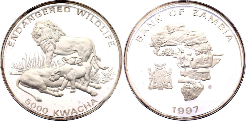 Zambia 5000 Kwacha 1997

KM# 234; Silver 500.00 g., Proof; Endangered Wildlife...