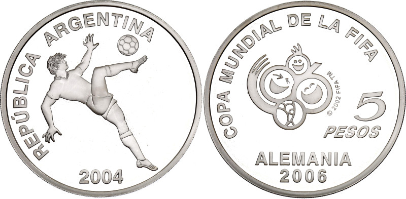 Argentina 5 Pesos 2006

KM# 146, N# 43264; Silver 27.00 g., Proof; FIFA World ...