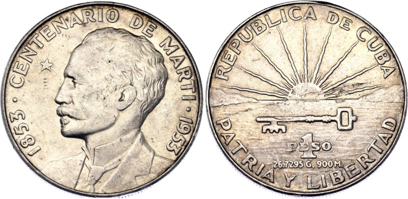 Cuba 1 Peso 1953

KM# 29, N# 9262; Silver 26.75 g.; 100th Birthday of Jose Mar...