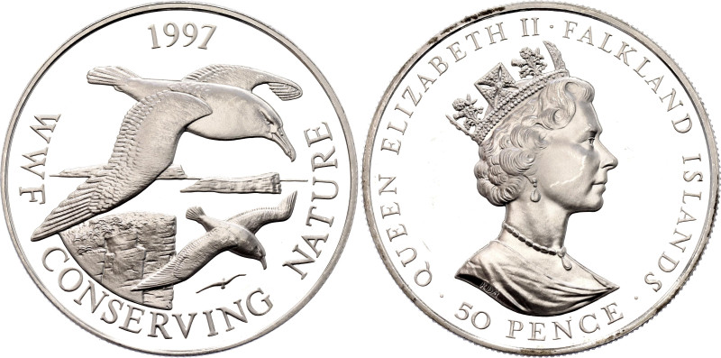 Falkland Islands 50 Pence 1997 Proof

KM# 59a, N# 18426; Silver 28.28 g., Proo...