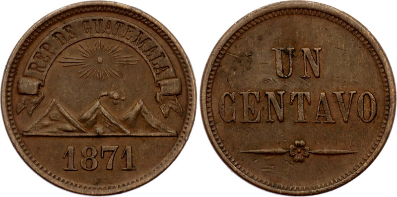 Guatemala 1 Centavo 1871

KM# 196, N# 27946; Bronze; XF