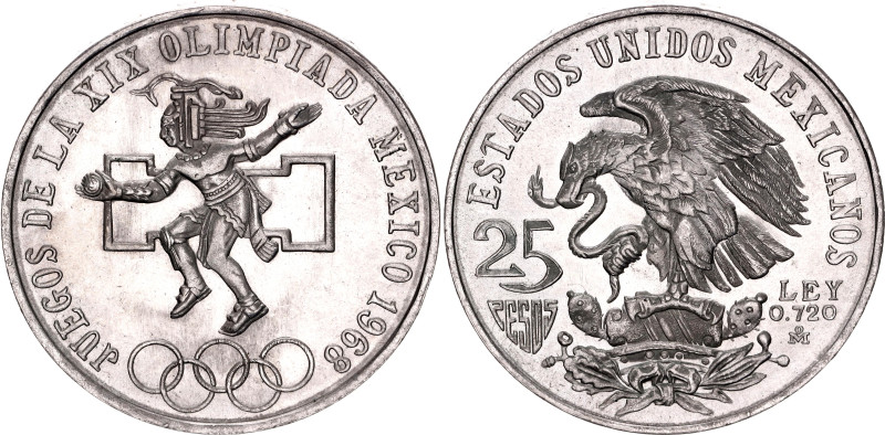 Mexico 25 Pesos 1968 Mo

KM# 479.1, N# 3855; Silver 22.5 g.; XIX Summer Olympi...