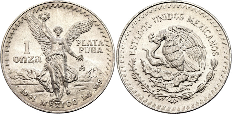 Mexico 1 Onza 1991 Mo

KM# 494, N# 14465; Silver 31.10 g.; "Libertad"; UNC wit...