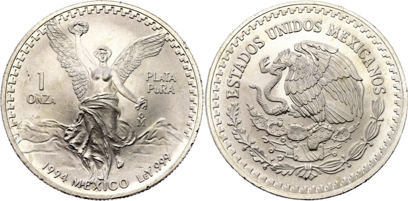 Mexico 1 Onza 1994 Mo

KM# 494, N# 14465; Silver 31.10 g.; "Libertad"; UNC wit...