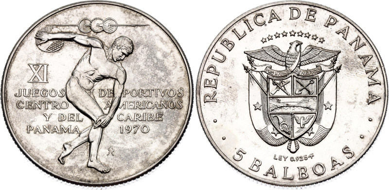 Panama 5 Balboas 1970

KM# 28, N# 18272; Silver 35.70 g.; 11th Central America...