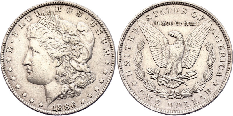 United States 1 Dollar 1886

KM# 110, N# 1492; Silver; "Morgan Dollar"; XF/AUN...