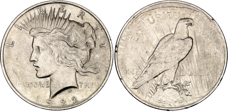 United States 1 Dollar 1922

KM# 150, N# 5580; Silver 26.82 g.; "Peace Dollar"...