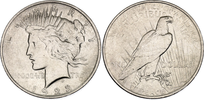 United States 1 Dollar 1923

KM# 150, N# 5580; Silver 26.75 g.; "Peace Dollar"...