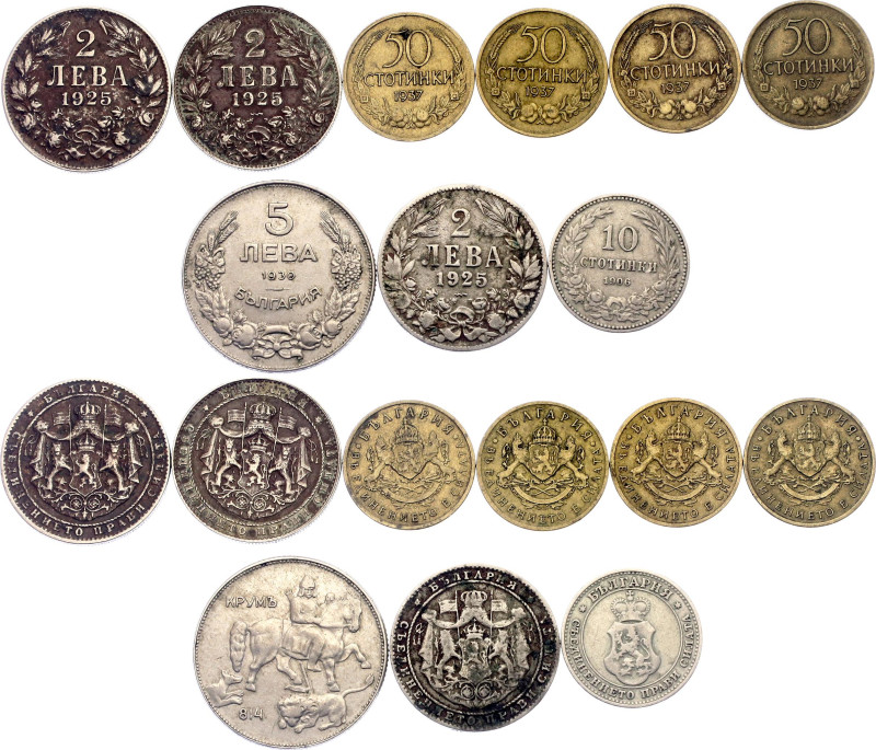 Bulgaria Lot of 9 Coins 1906 -1937

Variuos dates & denomination; VF/XF