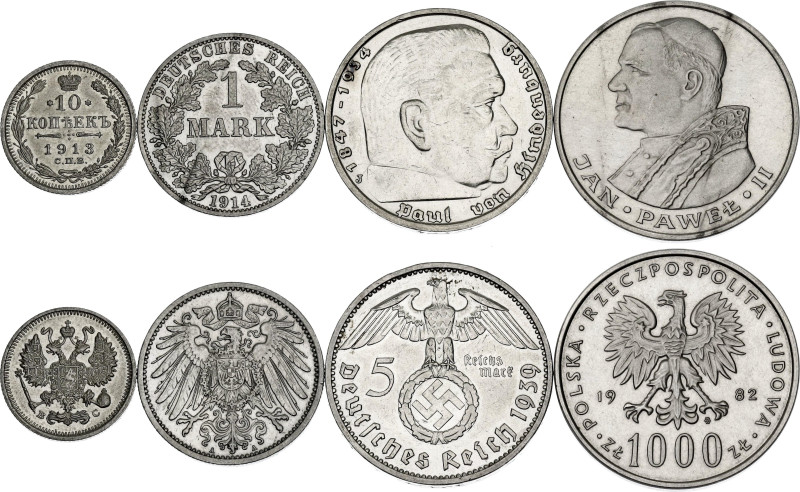 Europe Lot of 4 Coins 1913 - 1982

Silver., Total weight: 36.04 g.; Various Co...