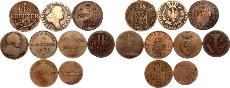 German States Lot of 9 Coins 1752 -1871

Copper; Variuos dates & denomination;...