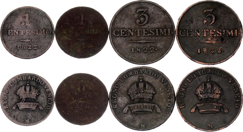 Italian States Lombardy-Venetia Lot of 4 Coins 1822 - 1839 M

C# 1.2, 2.2; Cop...