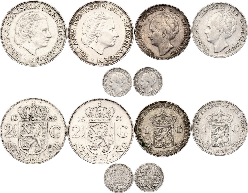 Netherlands Lot of 6 Coins 1926 -1966

Silver., Total weight 52.59 g; Variuos ...