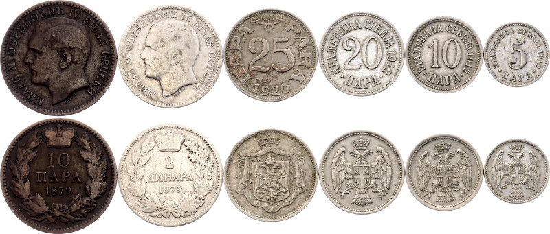 Serbia & Yugoslavia Lot of 6 Coins 1879 - 1920

With Silver 10 g.; Various Cou...