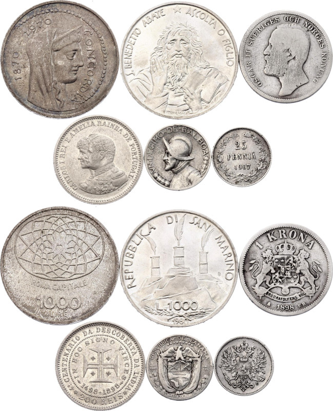 World Lot of 6 Coins 1898 -1970

Silver., Total weight 45.12 g; Variuos dates ...