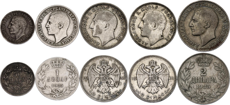 Yugoslavia Lot of 5 Coins 1925 -1931

Silver., Total weight 28.39 g.; Variuos ...