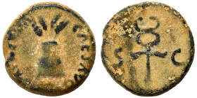 Nerva, 96-98. Quadrans (bronze, 2.73 g, 14 mm), Rome. IMP NERVA CAES AVG Modius with four corn-ears. Rev. Winged caduceus; S-C across fields. RIC II 1...