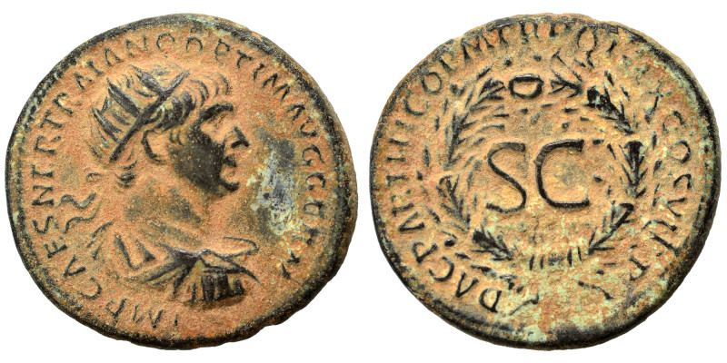 Trajan, 98-117. Semis (bronze, 3.46 g, 18 mm), Rome, for use in Syria. IMP CAES ...