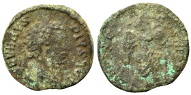 Septimius Severus, 193-211, Ae Denarius (bronze, 2.13 g, 17 mm), uncertain mint. SEVERVS PIVS AVG Laureate head right. Rev. Victory standing right, ho...