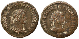 Aurelian, with Vabalathus, 270-275. Antoninianus (bronze, 3.77 g, 19 mm), Antioch. IMP C AVRELIANVS AVG Radiate and cuirassed bust of Aurelian right. ...