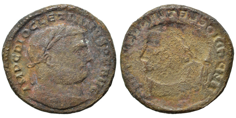 Diocletian, 284-305. Brockage Ae (bronze, 8.64 g, 25 mm). Radiate head right. Re...