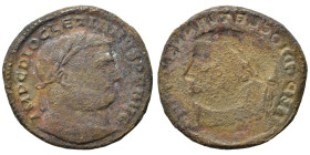 Diocletian, 284-305. Brockage Ae (bronze, 8.64 g, 25 mm). Radiate head right. Rev. Incuse of obverse. Nearly very fine.