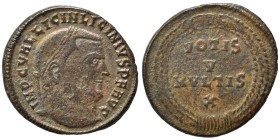 Licinius I, 308-324. Follis (bronze, 3.96 g, 21 mm), celebrating Licinius I's quinquennalia, Nicomedia, 312-313. IMP C VAL LICIN LICINIVS P F AVG Laur...