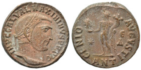 Maximinus II, 310-313. Follis (bronze, 5.26 g, 20 mm), Antioch. IMP C GAL VAL MAXIMINVS P F AVG Laureate head right. Rev. GENIO AVGVSTI Genius standin...