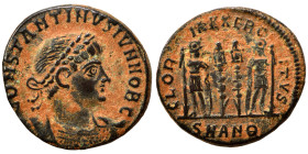 Constantine II, as Caesar, 316-337. Follis (bronze, 1.98 g, 17 mm), Antioch. CONSTANTINVS IVN NOB C, laureate and cuirassed bust to right Rev. GLORIA ...