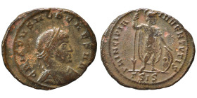 Crispus, Caesar, 316-326. Follis (bronze, 3.02 g, 21 mm), Siscia. CRISPVS NOB CAESAR Laureate, draped and cuirassed bust right. Rev. PRINCIPIA IVVENTV...