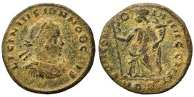 Licinius II, as Caesar, 317-324. Follis (bronze, 3.36 g, 19 mm), Aquileia. LICINIVS IVN NOB CAES Bust of Licinius II, laureate, draped, cuirassed, rig...