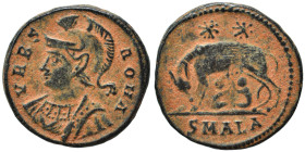 Commemorative Series, 330-354. Follis (bronze, 2.83 g, 17 mm), Alexandria. VRBS ROMA Helmeted and mantled bust of Roma to left. Rev. She-wolf standing...