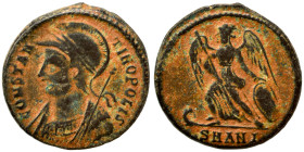 Commemorative Series, 330-354. Follis (bronze, 3.00 g, 18 mm), Antioch. CONSTAN-TINOPOLIS Helmeted and mantled bust of Constantinopolis to left, with ...